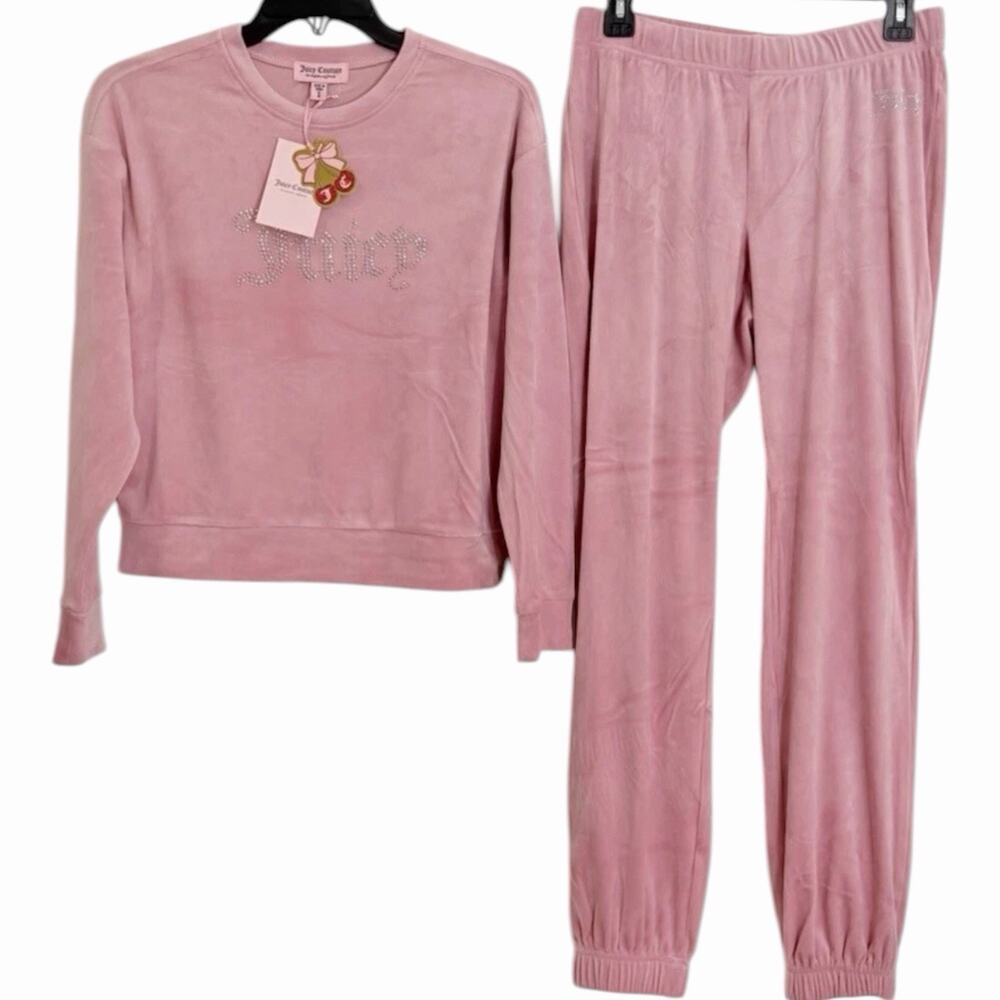 JUICY COUTURE Velour OG Y2K Big Bling Top & Pant Set Rose Size Large NWT